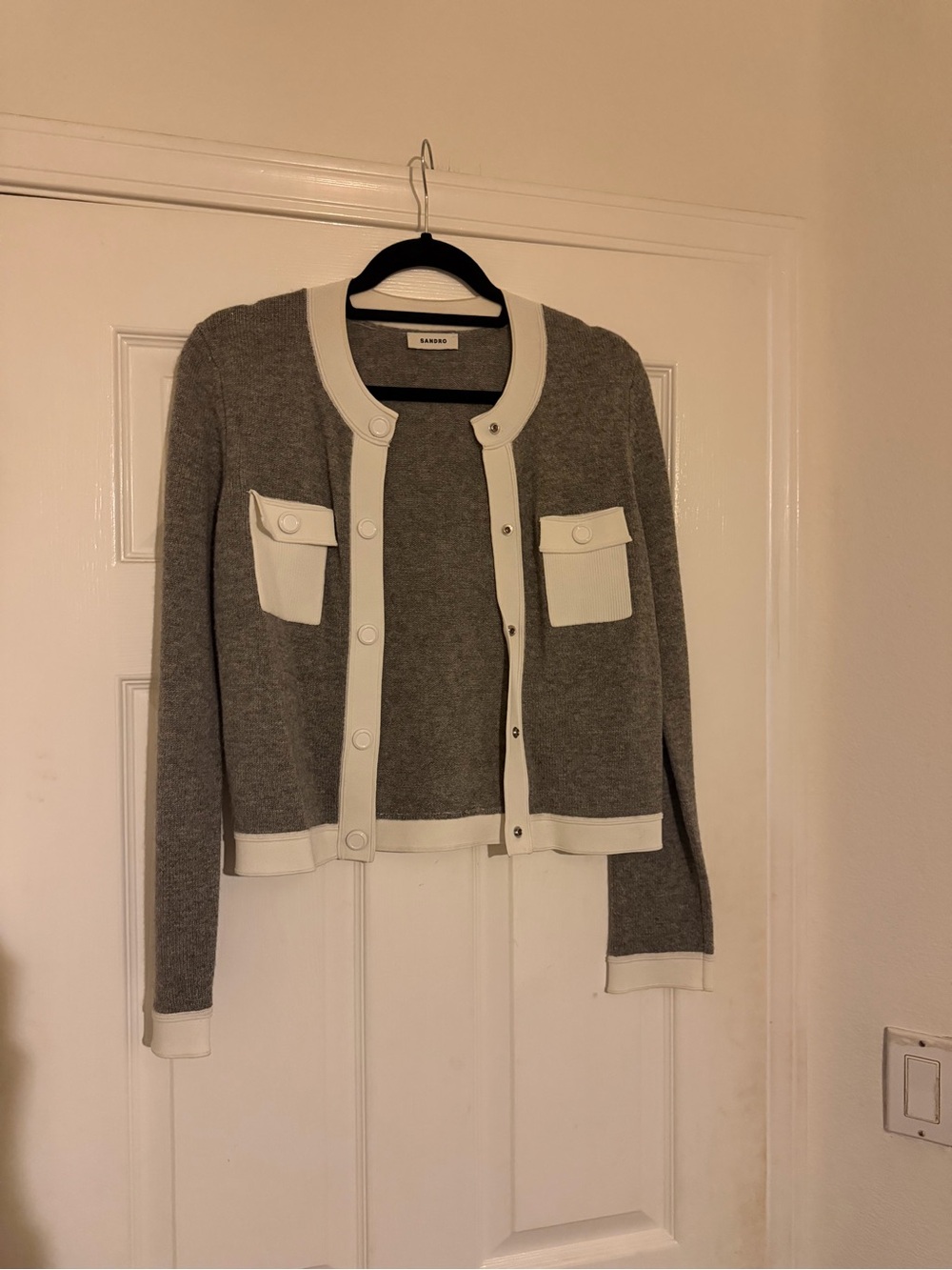 Sandro Gray Cardigan with White Trim